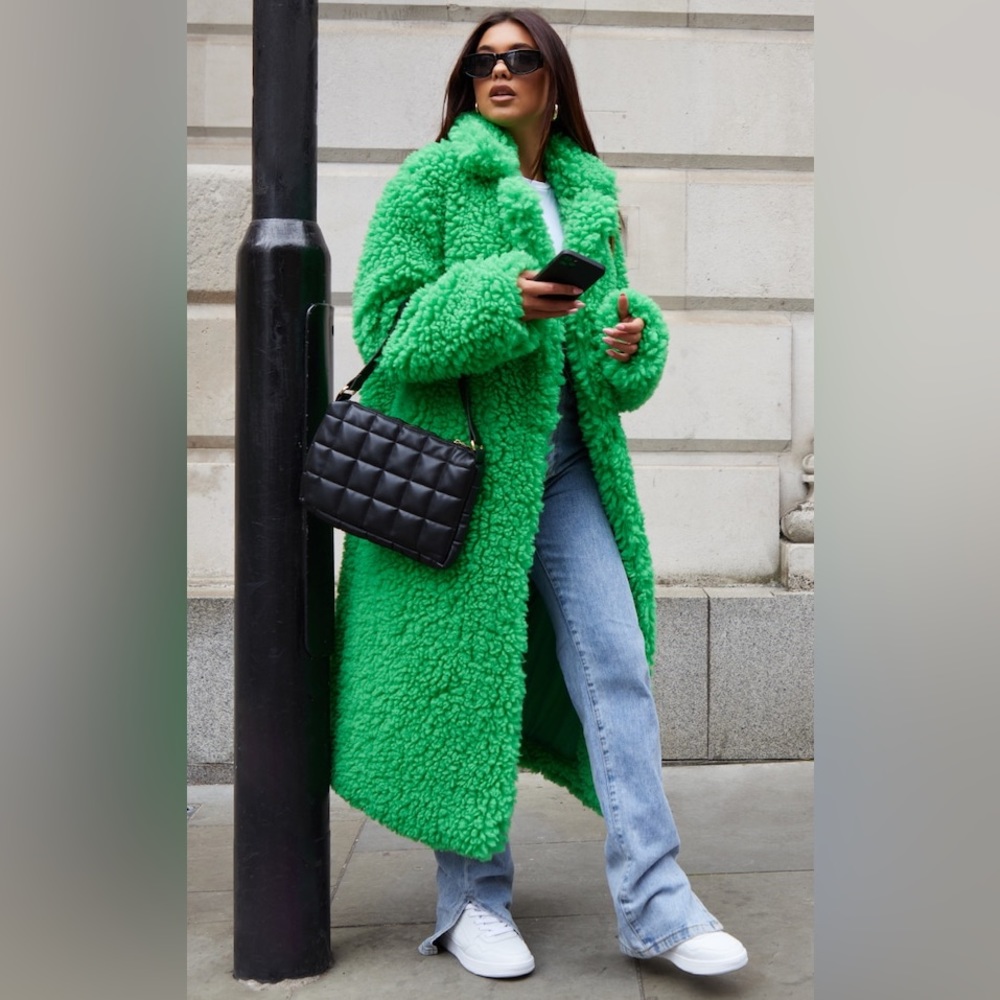 Green Soft Touch Longline Borge Coat, Size 4 USA